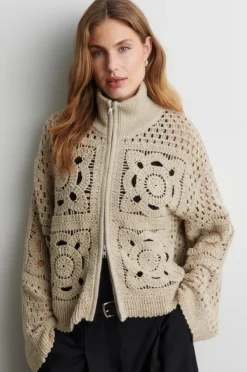 Crosette Knit Cardigan Camel