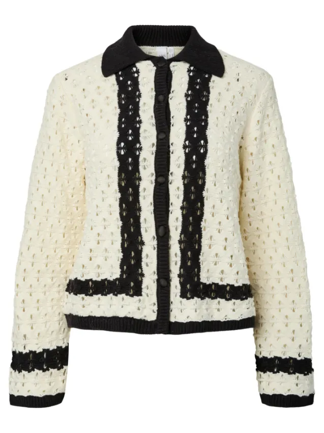 Damu LS Knit Cardigan Pristine W. Black