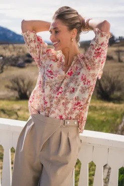 Davina Flower Rose Blouse Rose