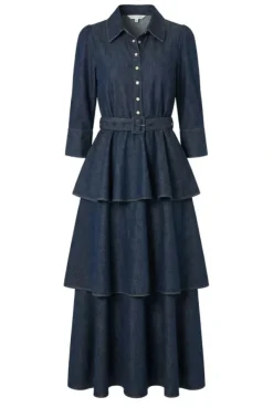 Denim Flounce Dress French Blue