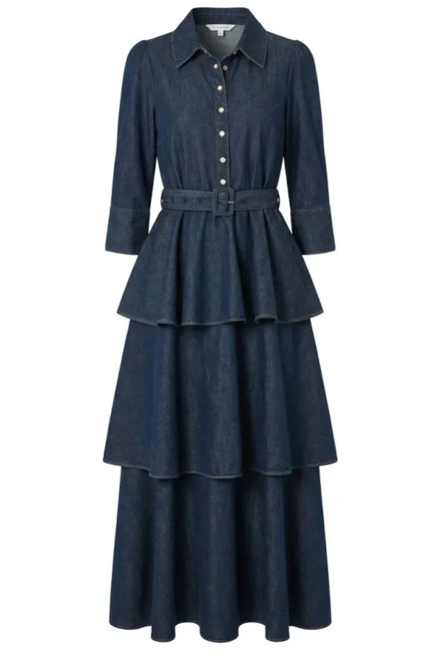Denim Flounce Dress French Blue