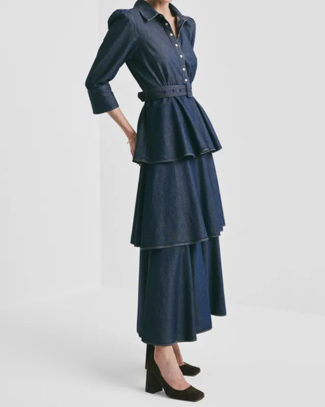 Denim Flounce Dress French Blue
