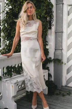 Desire Lace Trimmed Cut Out Midi Dress Vanilla