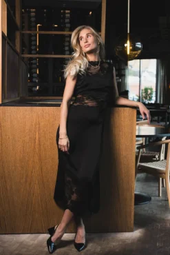 Desire Lace Trimmed Cut Out Midi Dress Black