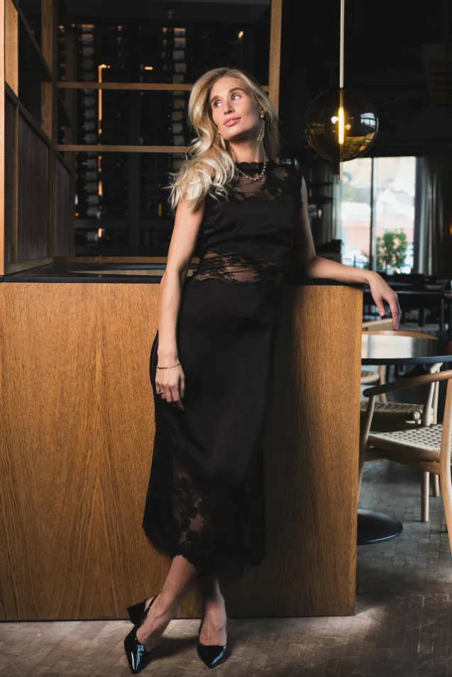 Desire Lace Trimmed Cut Out Midi Dress Black