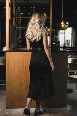 Desire Lace Trimmed Cut Out Midi Dress Black
