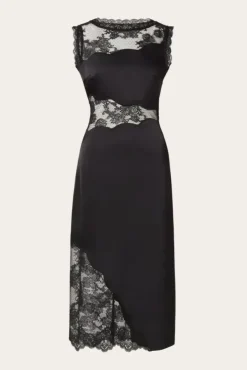 Desire Lace Trimmed Cut Out Midi Dress Black