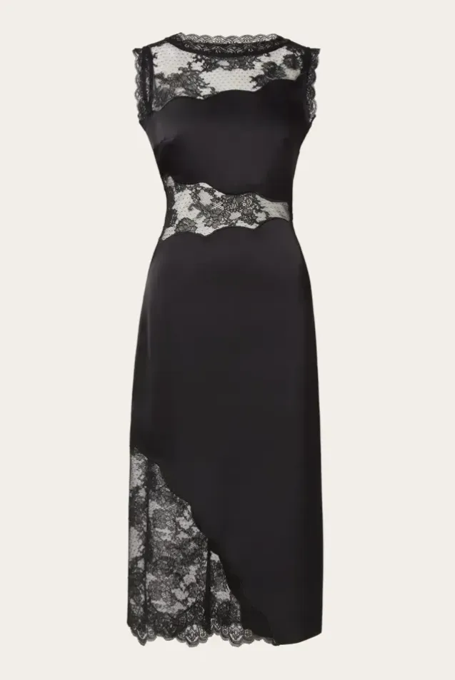 Desire Lace Trimmed Cut Out Midi Dress Black