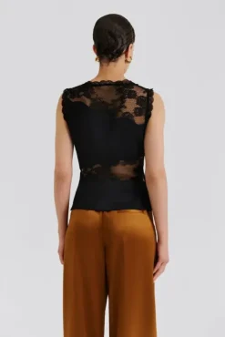 Desire Lace Trimmed Cut Out Top Black