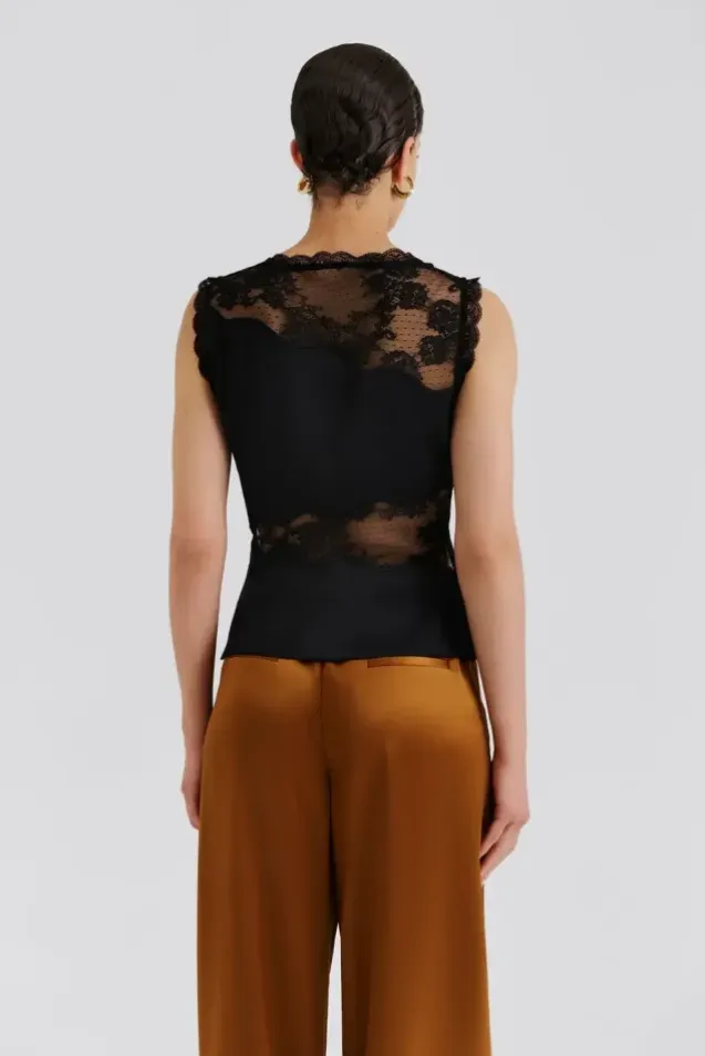 Desire Lace Trimmed Cut Out Top Black