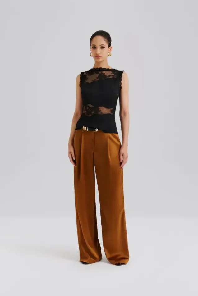 Desire Lace Trimmed Cut Out Top Black