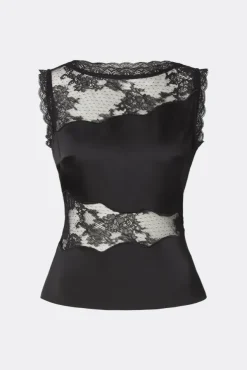Desire Lace Trimmed Cut Out Top Black