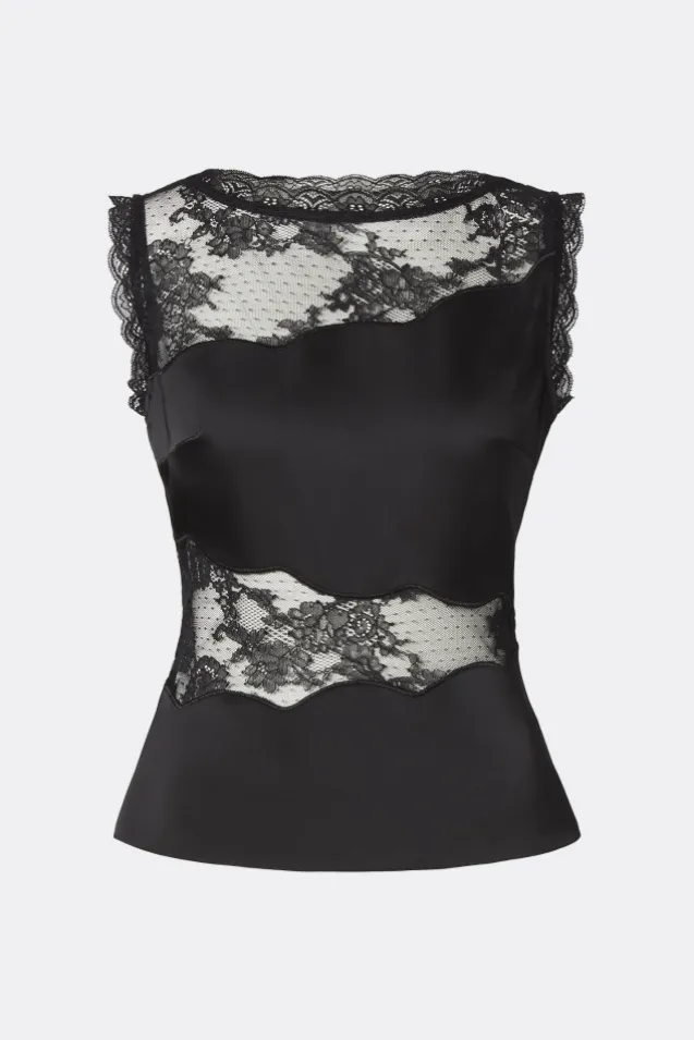Desire Lace Trimmed Cut Out Top Black