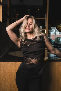 Desire Lace Trimmed Cut Out Top Black
