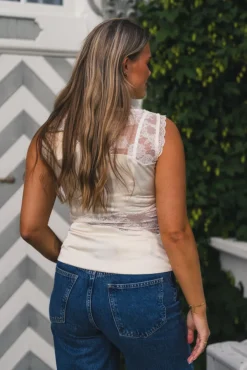 Desire Lace Trimmed Cut Out Top Vanilla