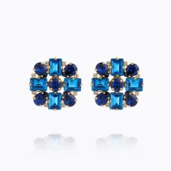 Diora Statement Earrings Gold ReCreated Blue Combo