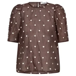 Dita Dot SS Blouse Dark Brown