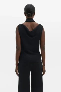 Donia Cowl Neck Scarf Detailed Top Black