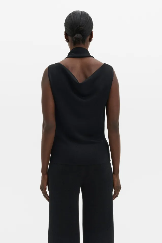 Donia Cowl Neck Scarf Detailed Top Black