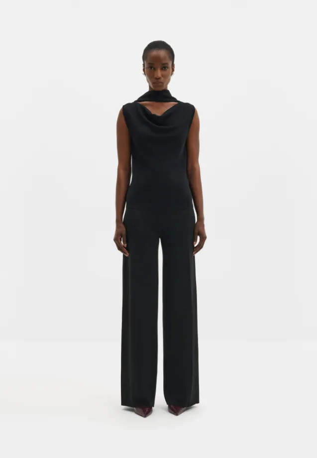 Donia Cowl Neck Scarf Detailed Top Black