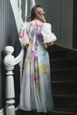 Dotted Georgette Tieback Gown Flower Meadow