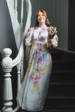 Dotted Georgette Tieback Gown Flower Meadow