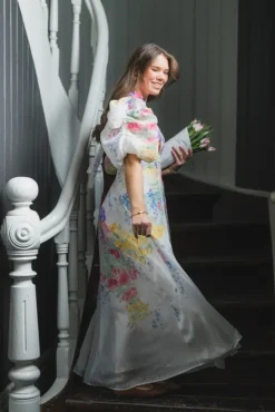 Dotted Georgette Tieback Gown Flower Meadow