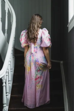 Dotted Georgette Tieback Gown Pink Meadow