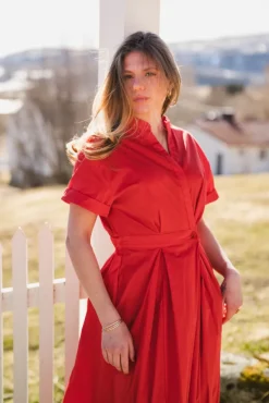 Elara Wrap SS Dress Flame