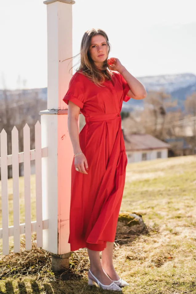 Elara Wrap SS Dress Flame