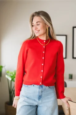 Elena LS Knit Cardigan Fiery Red