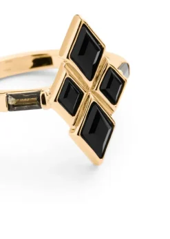 Eleven Signature Ring Gold Black Obsidian
