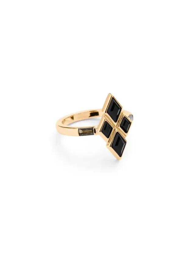 Eleven Signature Ring Gold Black Obsidian