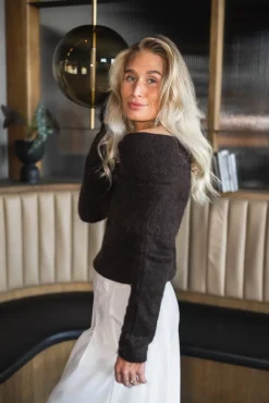 Eliette Off-Shoulder Knit Dark Brown