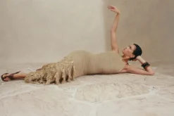 Elissa Halterneck Fringe Maxi Dress Sand