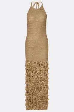 Elissa Halterneck Fringe Maxi Dress Sand
