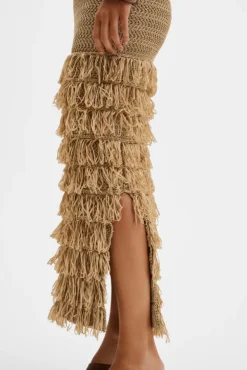 Elissa Halterneck Fringe Maxi Dress Sand