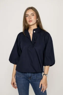 Ella Blouse Marine Poplin