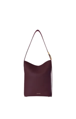 Elly Medium Bucket Bag Grained Leather Fig Burgundy
