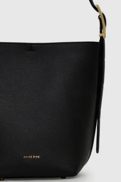 Elly Medium Bucket Bag Grained Leather Black
