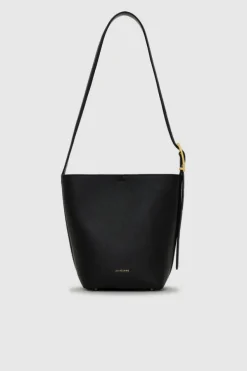 Elly Medium Bucket Bag Grained Leather Black