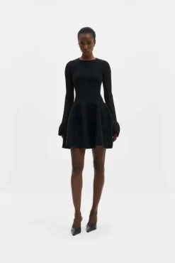 Elona Voluminous Skirt Knitted Mini Dress Black