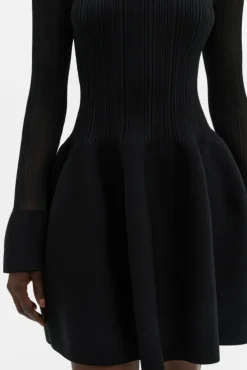 Elona Voluminous Skirt Knitted Mini Dress Black