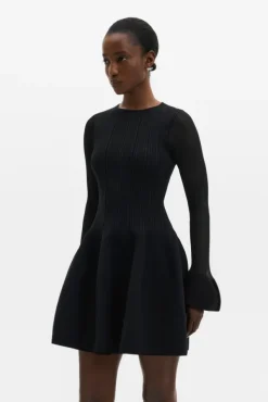 Elona Voluminous Skirt Knitted Mini Dress Black
