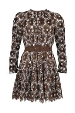 Embroidery Mini Dress Chocolate