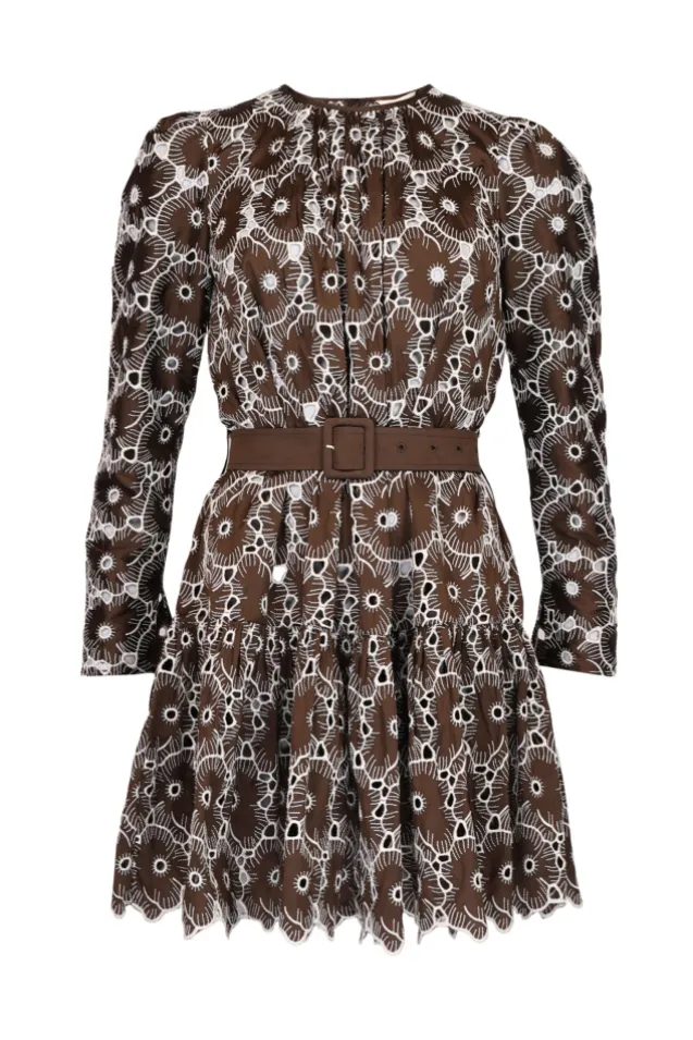 Embroidery Mini Dress Chocolate