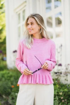 Emily LS Peplum Knit Pullover Moonlite Mauve
