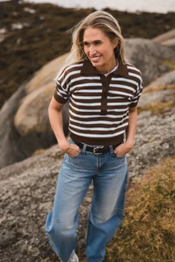 Emira Knit Polo Top Dark Brown