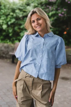 Etta Flower Stripe Shirt Light Blue