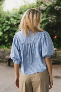 Etta Flower Stripe Shirt Light Blue